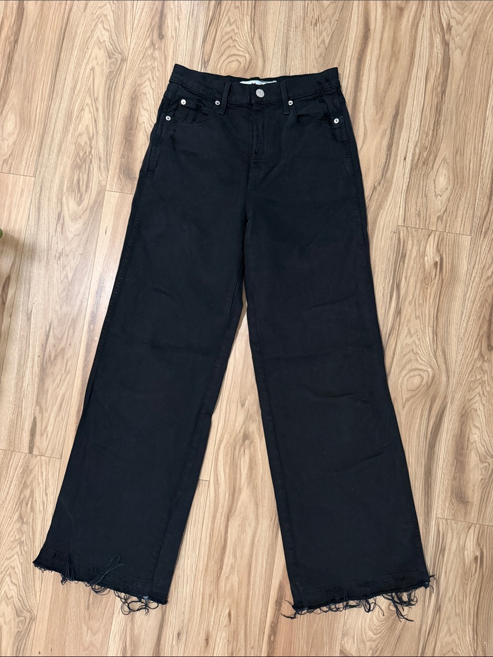 AMO Black Wide-Leg Frayed Hem Jeans
